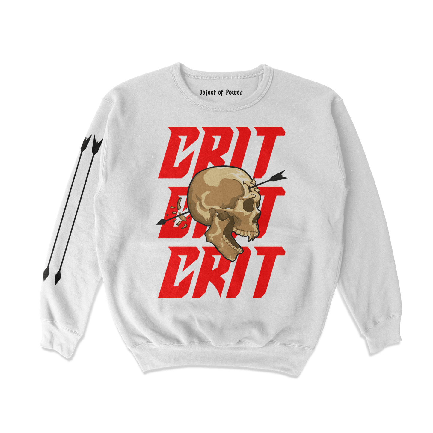 Object of Power nerdy gamer anime tabletop roleplaying Sweatshirt Ranged Critical Sweatshirt Front & Sleeve Prints / White / S