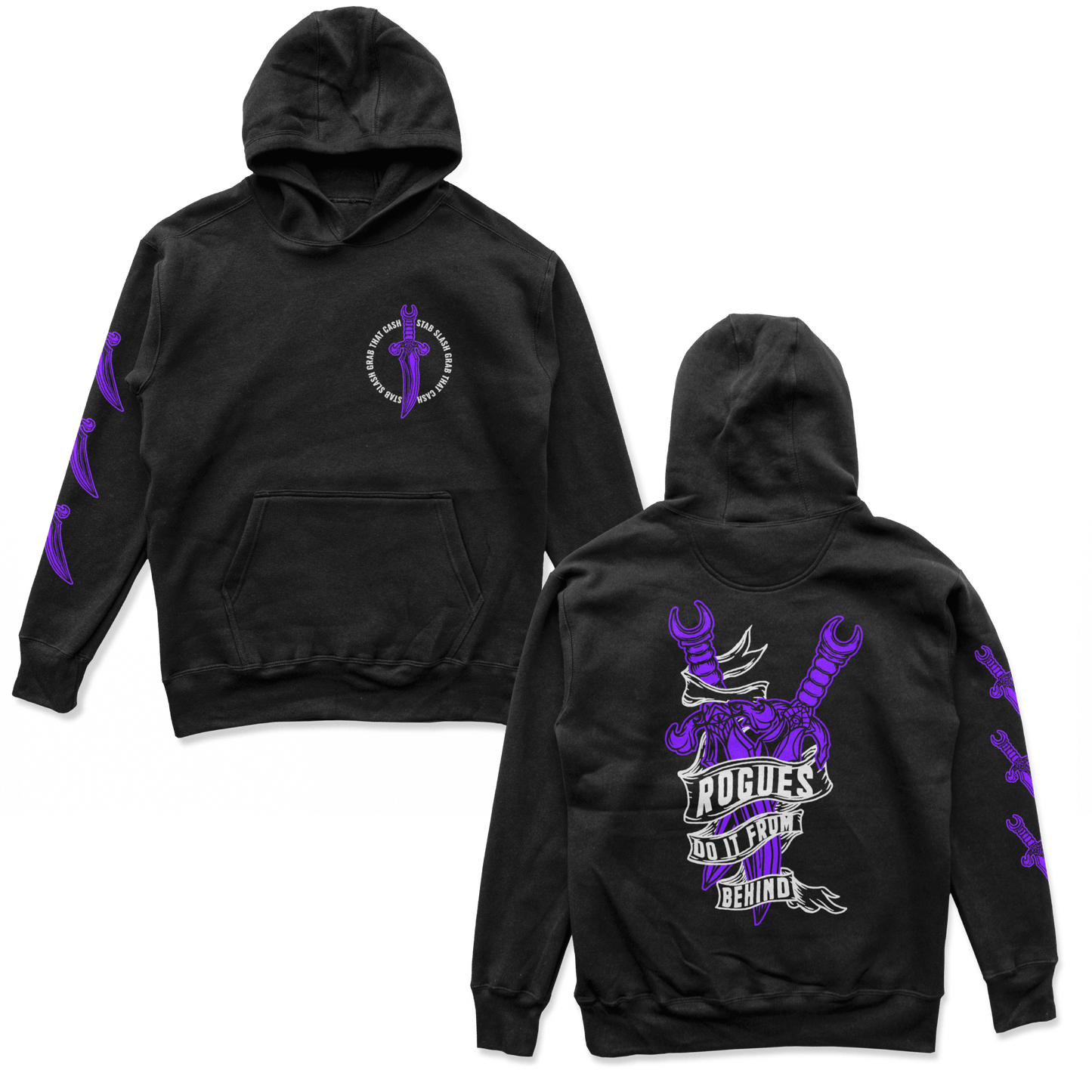 Object of Power nerdy gamer anime tabletop roleplaying Hoodie Rogue's Dagger Hoodie Chest, Back, & Sleeve Prints / Black / S